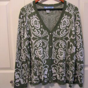 Koret olive green and white cardigan sweater